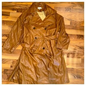 Ava & Viv Womens 2X Faux Leather Trench Coat Brown Belted Double Breasted‎ fall